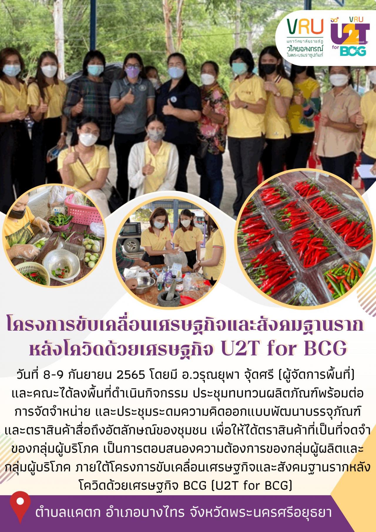 ทีม U2T for BCG ตำบลแคตกลงพื้นที่ดำเนินกิจกรรม ประชุมทบทวนผลิตภัณฑ์พร้อมต่อการจัดจำหน่าย และประชุมระดมความคิดออกแบบพัฒนาบรรจุภัณฑ์และตราสินค้าสื่อถึงอัตลักษณ์ของชุมชน 